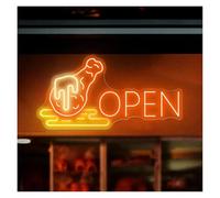 BYAMBD Home Bar Decor Fried Chicken Drumsticks Neon Signs USB Powered Adjustable Brightness Letter Neon Lights Suitable for Shop Decor Open Neon Sign(E,24cmx45cm)