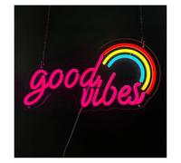 BYAMBD Home Bar Decor Good Vibes Neon Light Sign Dimmable Neon Sign for Living Room Club Office Birthday Party Wall Decoration 20cm×39.2cm