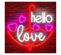 BYAMBD Home Bar Decor Hello Love Neon Sign LED USB Light Heart for Bedroom Bar Living Room Party Valentine's Day Decorations 8.2x14.7in