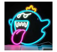 BYAMBD Home Bar Decor King Boo The Ghost Face Neon Light Cute Ghost Neon Sign USB Powered Dimmable Atmosphere Signs, for Wall Decoration 32cm×34cm