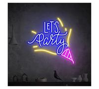 BYAMBD Home Bar Decor Let's Party Neon Sign USB Powered Adjustable Brightness Ice Cream Neon Lights Suitable for Shop Room Wall Decor(F,65cmx65cm)