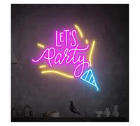 BYAMBD Home Bar Decor Let's Party Neon Sign USB Powered Adjustable Brightness Ice Cream Neon Lights Suitable for Shop Room Wall Decor(B,65cmx65cm)