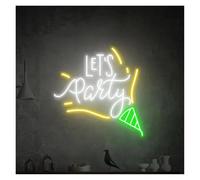 BYAMBD Home Bar Decor Let's Party Neon Sign USB Powered Adjustable Brightness Ice Cream Neon Lights Suitable for Shop Room Wall Decor(A,60cmx60cm)