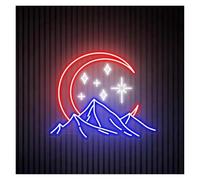 BYAMBD Home Bar Decor Moon and Stars Neon Sign USB Powered Adjustable Brightness Moon and Mountain Neon Lights Sign Personalized Home Decor(G,60cmx70cm)