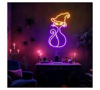 BYAMBD Home Bar Decor Neon Lights Cat Witch Adjustable Brightness Suitable for Studio Home Wall Decor 30cmx48cm(C)