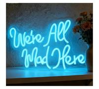 BYAMBD Home Bar Decor We're All Mad Here Neon Sign LED Light Dimmable for Game Room Man Cave Bar Store Club Wall Decor Illuminated Lamp 16.5inx9.8in(Ice Blue)