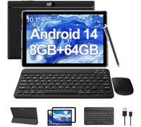 BYANDBY 2024 Tablets Android 14, 2 in 1 Tablet with Keyboard, 10 inch Tablets, 8GB+64GB/1TB Expand, 2.4G+5G+Wi-Fi 6, Dual Camera, 6000 mAh, BT, GMS, Games, Tablet with Case (Black)