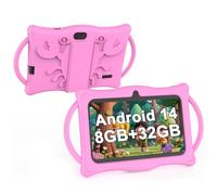 BYANDBY 2025 Kids Tablet, 7 inch Android 14 Tablet for Kids, 8GB+32GB ROM+1TB Expand Quad-Core Toddler with Shockproof Case, BT, WiFi, Parental Control, Dual Camera, Games (Pink)