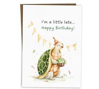 BYANIKA Belated Happy Birthday Card | Sorry I'm Late, I Forgot, Delayed Bday Tortoise Design | Better Late Than Never Card | For Him, Her, Best Friend, Brother, Sister, Partner, Husband, Wife, Parent