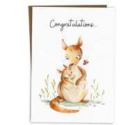 BYANIKA Congratulations New Baby Card | New Mum, Mother, Daddy, Dad, Birth Of Newborn Boy, Girl, Son Daughter | Welcome To The World Hello Little One | Baby Shower | Kangaroo Design | Blank Inside