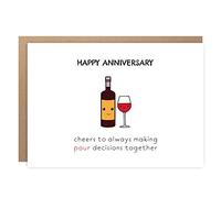 BYANIKA Happy Anniversary Card | Wedding or Dating Anniversary, Memorable Date | Romantic, Meaningful Gift For Her, Him, Girlfriend, Boyfriend, Wife, Husband, Partner | Cute Wine Pun | Blank Inside