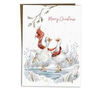 BYANIKA Merry Christmas Card | Cute Xmas Ducks Skating | For Family, Loved Ones, Friends, Neighbours, Colleagues, Best Friend, Teacher Assistant | Season's Greetings | Happy Festive Season, Holidays