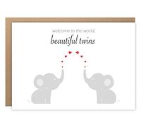 BYANIKA New Baby Twins Card | New Mum, Mother, Daddy, Dad, Birth Of Newborn Boy, Girl, Son Daughter | Welcome To The World Hello Little Ones | Baby Shower | Elephant & Heart Design | Blank Inside