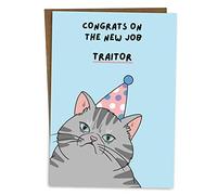 BYANIKA New Job Card | Congratulations, Leaving, Well Done, Proud Of You, Good Luck, Goodbye, Farewell Gift For Colleague, Coworker | From All Of Us, From The Team | Blank Inside | Funny Cat Design