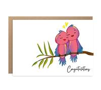 BYANIKA Wedding or Engagement Congratulations | Celebration, Wedding Day, Just Married, Engaged, Celebration | For Him, Her, Partner, Happy Couple, Bride & Groom | Blank Inside | Cute Birds Design
