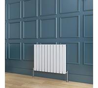 BYB Horizontal White Designer Radiator, Double Flat Panel, 600x748mm, 11+11 Bars, Mild Steel, 3716 BTU, Brackets & Fixings Included, 2 Year Warranty