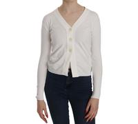 BYBLOS Women's White V-neck Long Sleeve Cropped Cardigan Tops Sweater | Size: Small Byblos White S