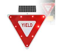 ByBoDi 28" Triangle Flashing LED Crossing Sign,Solar Powered LED Flashing YIELD Sign,IP65 Waterproof,Engineer Grade Reflective,for Roads Parking Factory School Zones Neighborhoods 1piece