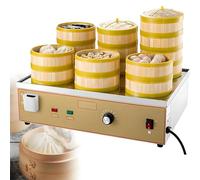 ByBoDi Commercial Electric Steamer,Dim Sum Electric Steamer, with Dry Boiling Alarm Water Shortage Alarm,30-110°C Precise Temperature,Control Independent Water,for Buns,Dumplings,and More 6holes-220V