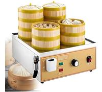 ByBoDi Commercial Electric Steamer,Dim Sum Electric Steamer, with Dry Boiling Alarm Water Shortage Alarm,30-110°C Precise Temperature,Control Independent Water,for Buns,Dumplings,and More 4holes-110V