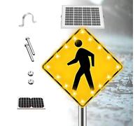 ByBoDi Solar Pedestrian LED Flashing Crossing Sign,Flashing LED Pedestrian Crossing Sign,Engineering grade reflective film,16 LED Flashing Light,Aluminum IP65 Weatherproof Crosswalk Signs 30inches