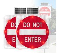 ByBoDi Solar Powered Led Flashing Do Not Enter Sign,Engineering Grade Reflective Film,12 LEDs,DO NOT ENTER Sign with automatic flashing function at night 24in-2piece