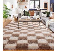 BYBSRLL Brown and White Living Room Rug, 180x270cm Large Checkered Bedroom Area Rugs for Kids Baby Room, Nursery, Dorm, Lounge, Thick Soft Fluffy Plush Checkerboard Non-slip Carpet