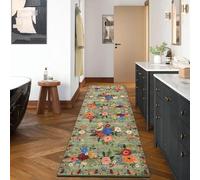 BYBSRLL Hallway Runner Rugs 60x180cm, Non-Slip & Machine Washable Low Pile Kitchen Runner, Non-Shedding Vintage Floral Carpet Runner for Living Room,Entryway, Hall,Laundry, Bedsides, Office, Green