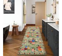 BYBSRLL Hallway Runner Rugs 60x240cm, Non-Slip & Machine Washable Low Pile Kitchen Runner, Non-Shedding Vintage Floral Carpet Runner for Living Room,Entryway, Hall, Laundry, Bedsides, Office, Green