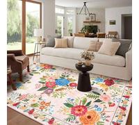 BYBSRLL Machine Washable Rugs Living Room, 160x230cm, Non Slip Floor Carpet, Boho Rug, Low Pile, Large Soft Vintage Floral Area Rugs for Bedroom, Kitchen,Entryway, Lounge,Office, Kids, Light Pink
