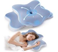 BYBSRLL Memory Foam Pillow for Neck Pain Relief, Cervical Pillow with Ergonomic Support for Side, Back, and Stomach Sleepers, Removable and Washable Cooling Ice Silk Cover, Blue