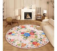 BYBSRLL Round Rug 120cm, Machine Washable Rug, Non Slip Floor Carpet, Low Pile, Boho Stye, Soft Floral Area Rugs for Living Room Bedroom Kitchen Nursery Lounge Office Entryway, Bathmat, Light Pink