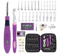 Bybykoi Light Up Crochet Hooks Set with 24 Interchangeable Crochet Kit, Digital Counter, 2 Levels LED, Beginner Knitting Kit for Stitch and Row Counter