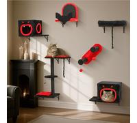BYBYME Gothic Cat Climbing Frame, 6 PCS Multifunctional and Sturdy Cat Wall Furniture Set With Cat Bed And House, Scratching Board And Sisal-Covered Posts For Cats To Play, Rest, Relax(Black and Red)
