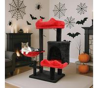 BYBYME Gothic Cat Tree for Halloween, 84.5cm Sturdy Furniture Set With Cat Bed And House, Hammock, Hanging Toys, Scratching Sisal-Covered Posts, Multifunctional Play Tower(Black and Red)