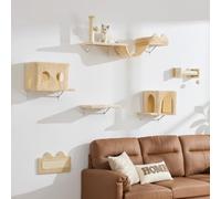 BYBYME Multifunctional Cat Climbing Frame, 6PCS Sturdy Cat Wall Furniture Set With Cat Bed And House, Scratching Board And Sisal-Covered Posts For Cats To Play, Rest (Beige)