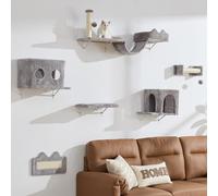 BYBYME Multifunctional Cat Climbing Frame, 6PCS Sturdy Cat Wall Furniture Set With Cat Bed And House, Scratching Board And Sisal-Covered Posts For Cats To Play, Rest (Light gray)