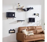 BYBYME Multifunctional Cat Climbing Frame, 6PCS Sturdy Cat Wall Furniture Set With Cat Bed And House, Scratching Board And Sisal-Covered Posts For Cats To Play, Rest (Dark Gray)