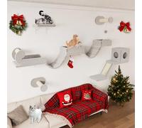 BYBYME Wall Cat Climbing Frame with Long Bridge, 5PCS Large Cat Shelves with Scratching Posts and Soft Condo, Space-Saving Kitty Climbing Furniture for Adult Cats and Kittens（Light Gray）