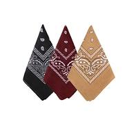 Bycc Bynn 3 Pack 100% Cotton Paisley Bandanas Face Mask Square Scarf Headwea(Black + Burgundy + Dark Yellow)