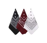 Bycc Bynn 3 Pack 100% Cotton Paisley Pattern Bandanas Face Mask Square Scarf Headwea(Black + Burgundy + White)