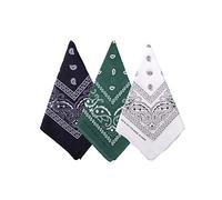 Bycc Bynn 3 Pack 100% Cotton Paisley Pattern Bandanas Face Mask Square Scarf Headwea((Navy Blue +Dark Green + White)
