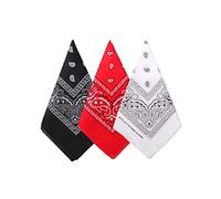 Bycc Bynn 3 Pack 100% Cotton Paisley Pattern Bandanas Face Mask Square Scarf Headwear(Black + Red + White)