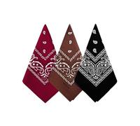 Bycc Bynn 3 Pack 100% Cotton Paisley Pattern Bandanas Face Mask Square Scarf Headwear, Burgundy + Brown + Black, Size: 53cm * 53cm