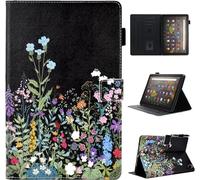 BYCeKe Case for All-New Amazon Fire HD 10 & HD 10 Plus Case (13th/11th Generation, 2023/2021 Release) 10.1" Slim PU Leather Stand Cover with Pencil Holder and Smart Auto Wake/Sleep, Black Flowers