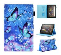 BYCeKe Compatible for Amazon Fire HD 8 Tablet Case & Kindle Fire HD 8 Plus (12th/10th Generation, 2024/2022/2020 Release) 8" Slim PU Leather Shell Stand Cover with Auto Wake/Sleep, Flicker Butterfly