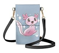 BYCHECAR Axolotl Crossbody Phone Bag for Girls Cute Small Phone Purse with Touch Screen Women Leather Waterproof Cell Phone Holder Pouch Blue
