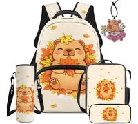 BYCHECAR Capybara Elementary Kids School Backpack with Lunch Box 17 Inch Large Capacity Ice Cream Backpack for School Girls with Pencil Case Water Bottle Sleeve Leather Pendant Gifts for Kids 6-11