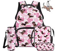 BYCHECAR Capybara Girls School Backpack with Lunch Box Kids Ages 6-8 17 Inch Large Capacity Schoolbag with Pencil Case Water Bottle Sleeve Leather Pendant Back to School Supplies