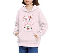 BYCHECAR Cute Cow Hoodies Kawaii Sweatshirt for Kids 11-13 Years Long Sleeve Shirt Fall Outfits for Teen Girls Boys Pullover Hoody Lightweight Sweaters Comfy Casual Tops Jumpers Pink